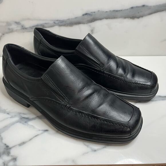 ECCO Men's Black Leather Helsinki Slip On Loafers Sz 43 Sz 9/9.5 Comfort Career - Picture 1 of 7